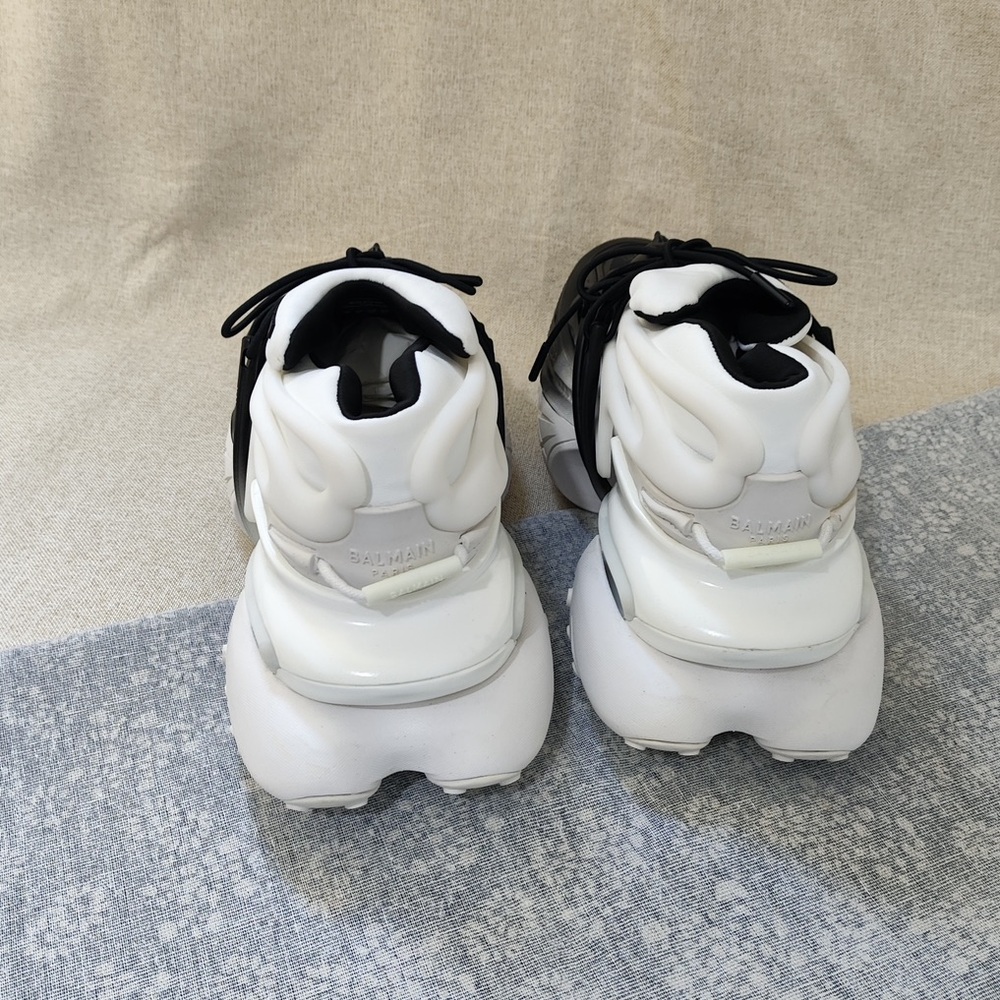 Balmain White and Black Women's Chunky Lace-Up Sneakers - Picture 8 of 13